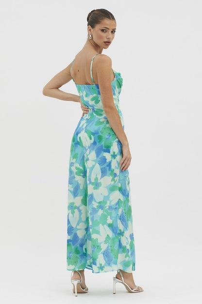GREEN AND BLUE FLORAL MAXI DRESS L GREEN AND BLUE FLORAL MAXI DRESS L