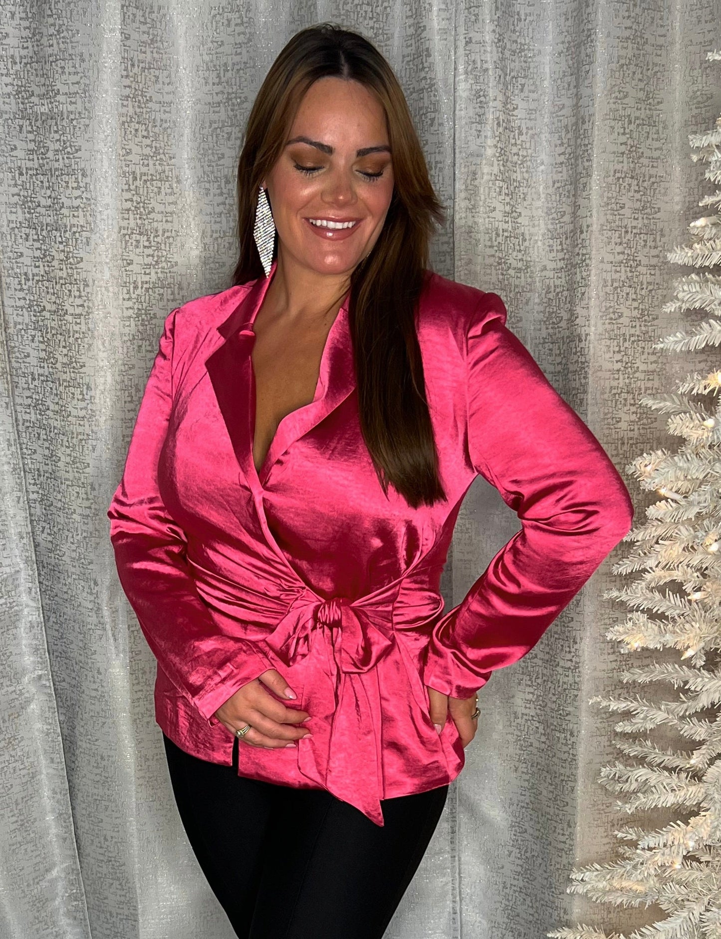 PINK SILK WRAP BLAZER TOP