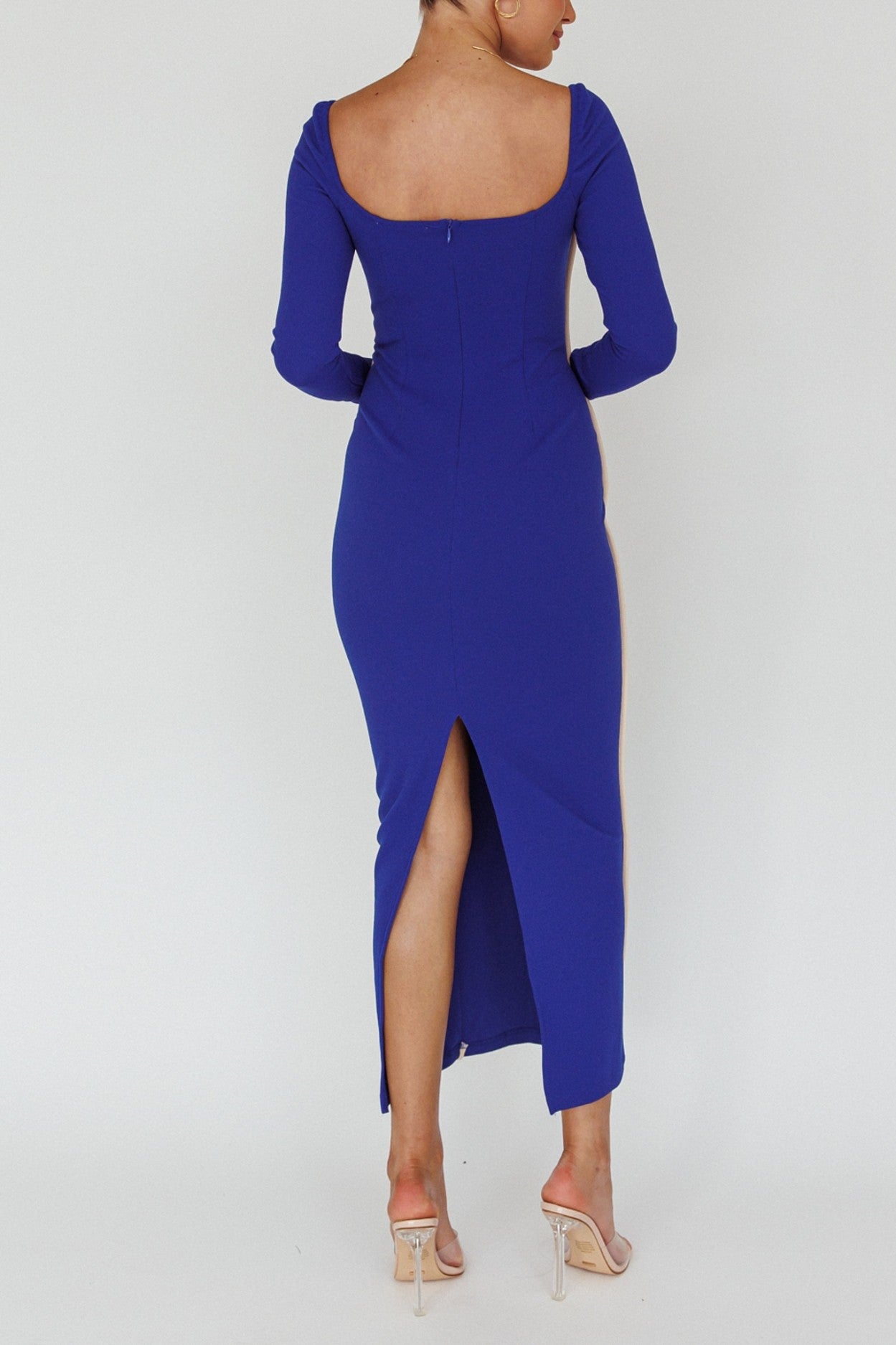 BLUE LONG SLEEVE MIDI DRESS