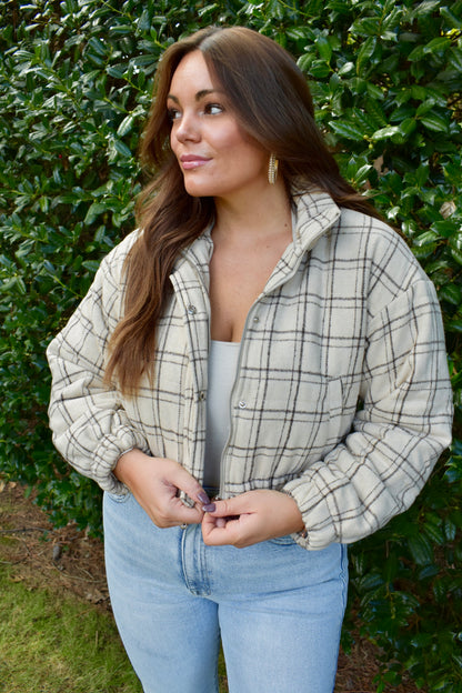 BROWN AND TAUPE PLAID JACKET