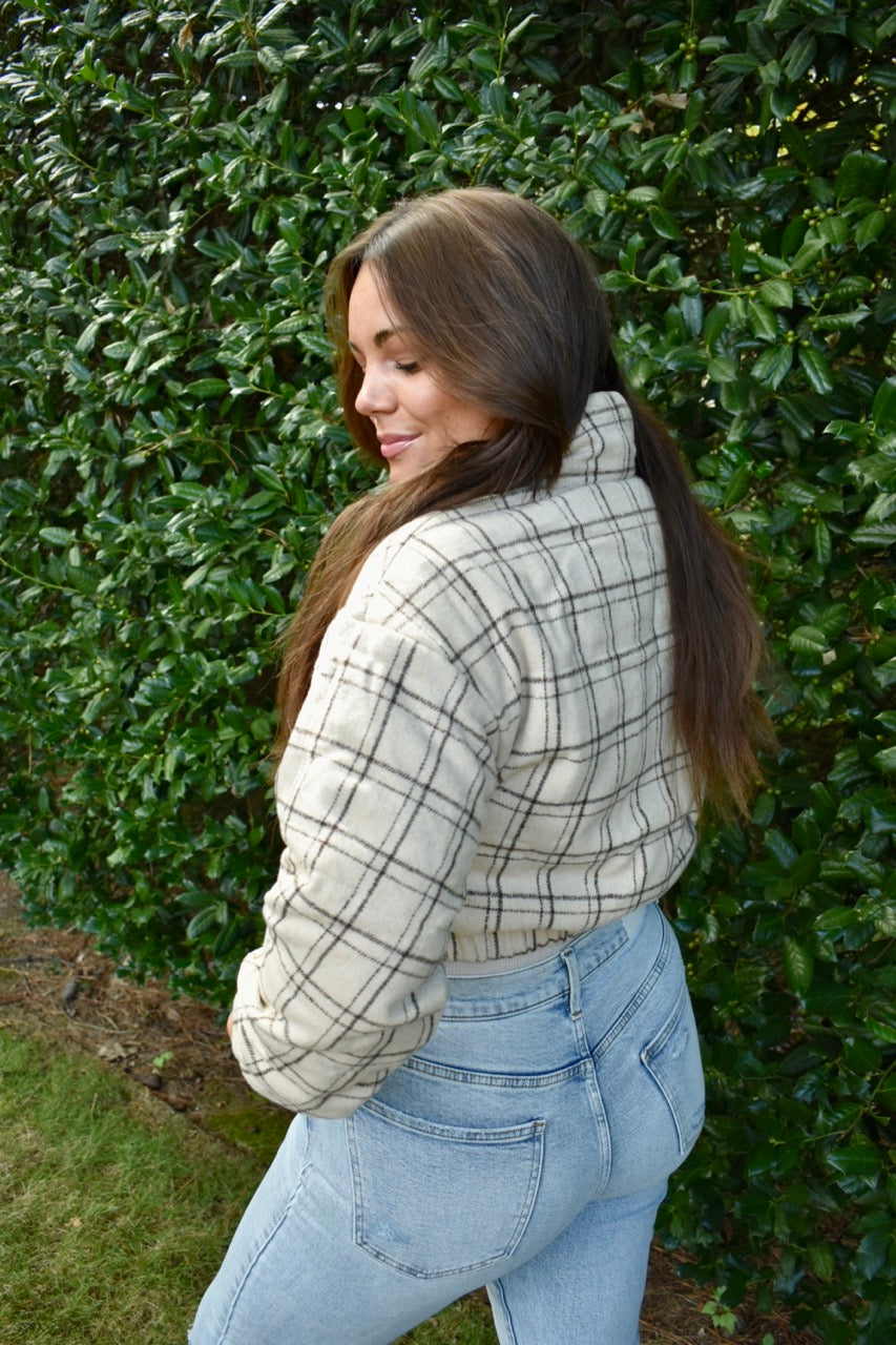 BROWN AND TAUPE PLAID JACKET