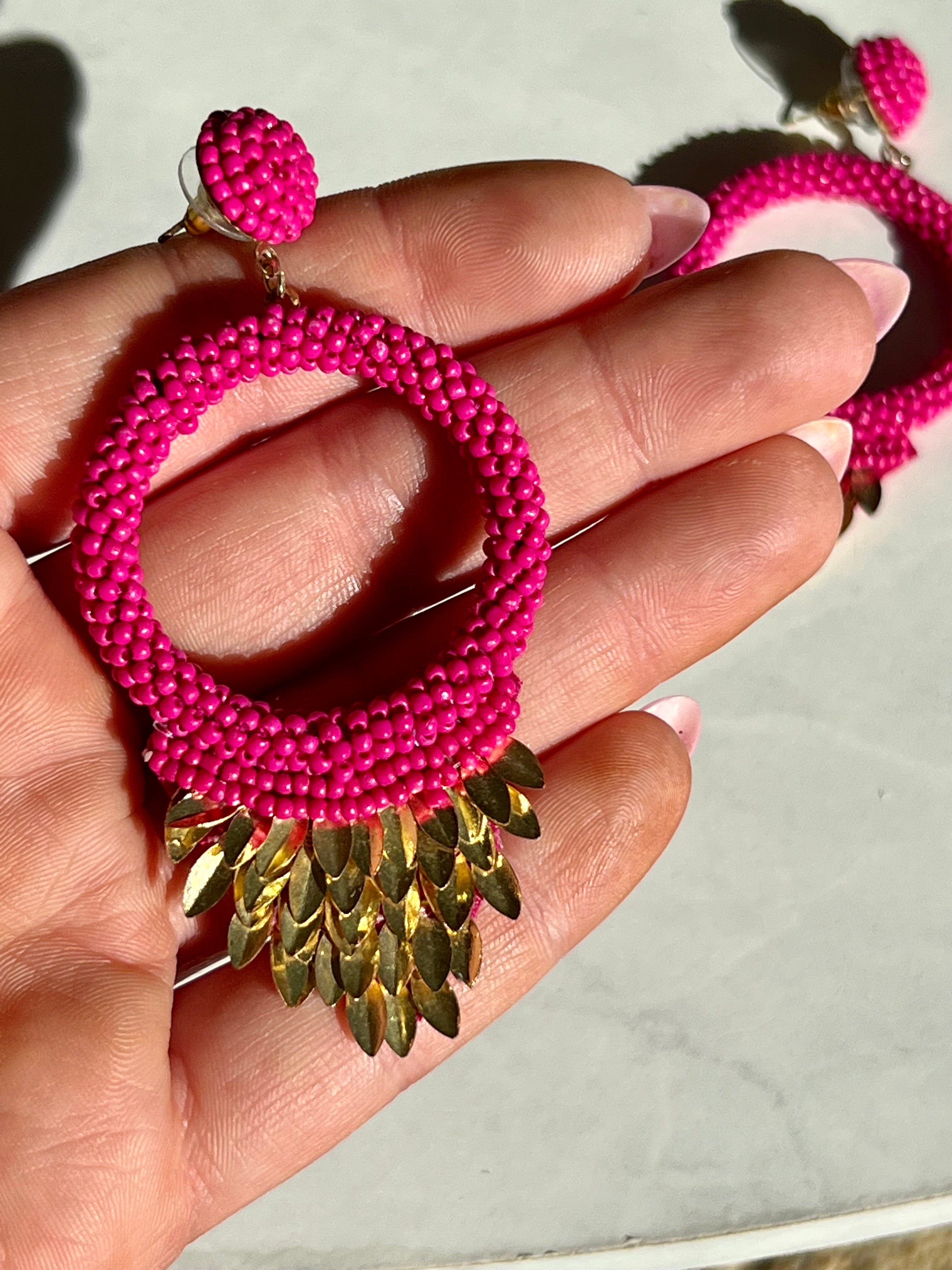 Hot pink on sale beaded earrings