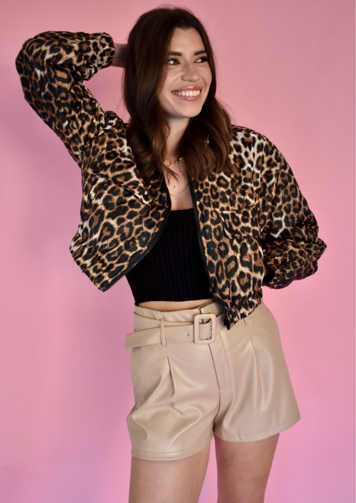 CHEETAH CROPPED PUFFER COAT